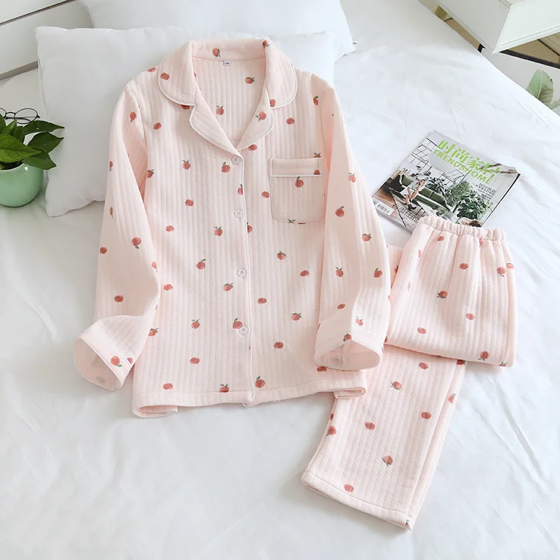 

Sleep Tops Spring and Autumn Winter Long-Sleeved Long Pants Warm Cotton-Padded Plus Size Pajamas Winter Pajamas Women
