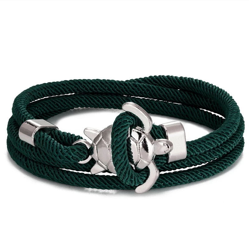 Bracelet tendance corde fermoir tortue vert profond