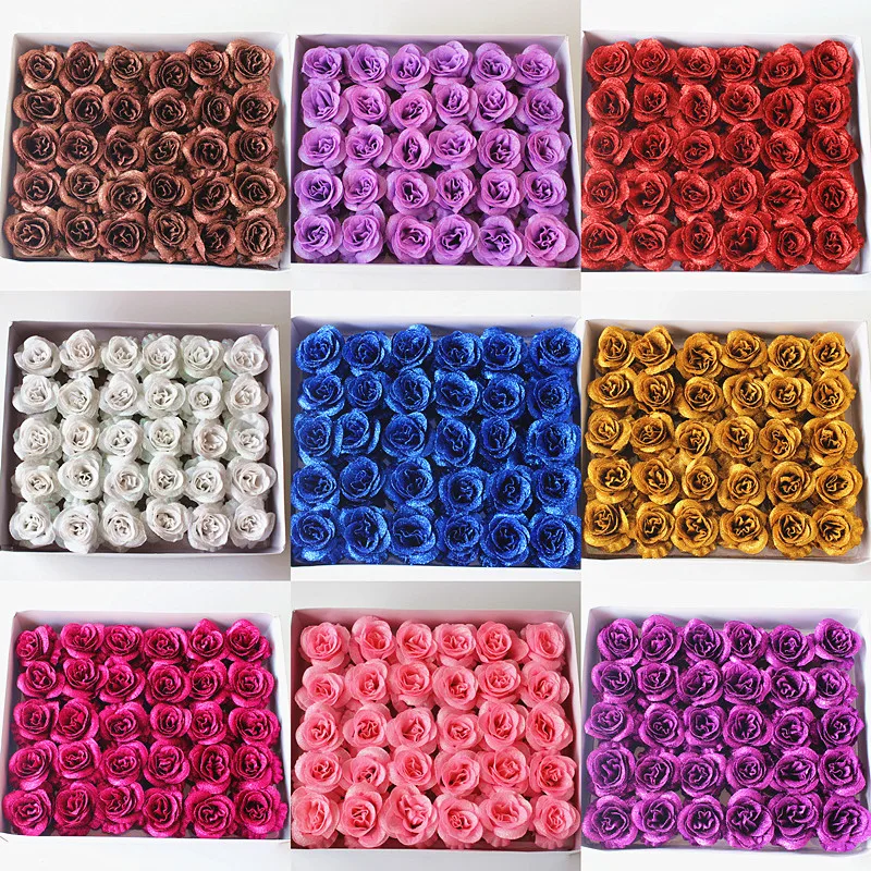 

30Pc Brilliant Glitter Powder Rose Head Simulation Rose Flower Wedding Valentine's Day Holding Bouquet Material Fake Flower Head