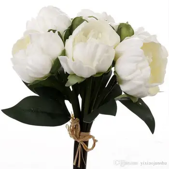 

Real Touch 8 Flowers Heads PU Peony Buds bouquet wedding bride Holding flower bridal hand hold flowers home decorative