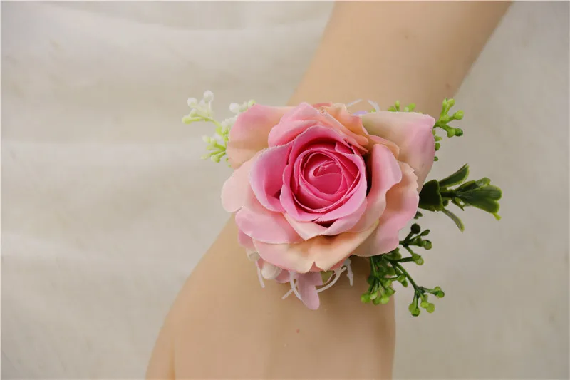 T Wrist Flower YO CHO Свадебный планировщик розы Искусственный шелк цветок на запястье корсаж браслет жених бутоньерка белый свадебный для мужчин свадебные цветы - Цвет: T Wrist Flower