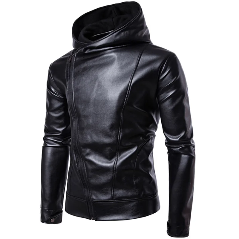 COLDKER PU искусственная кожа куртка мужская байкерская куртка кожаная куртка мужская мотоциклетная куртка кожаный капюшон черный M-4XL