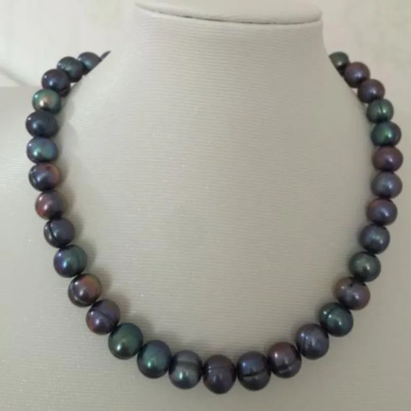 Stunning11-12mm tahitian черный зеленый Жемчужное ожерелье 1" 14 К/20