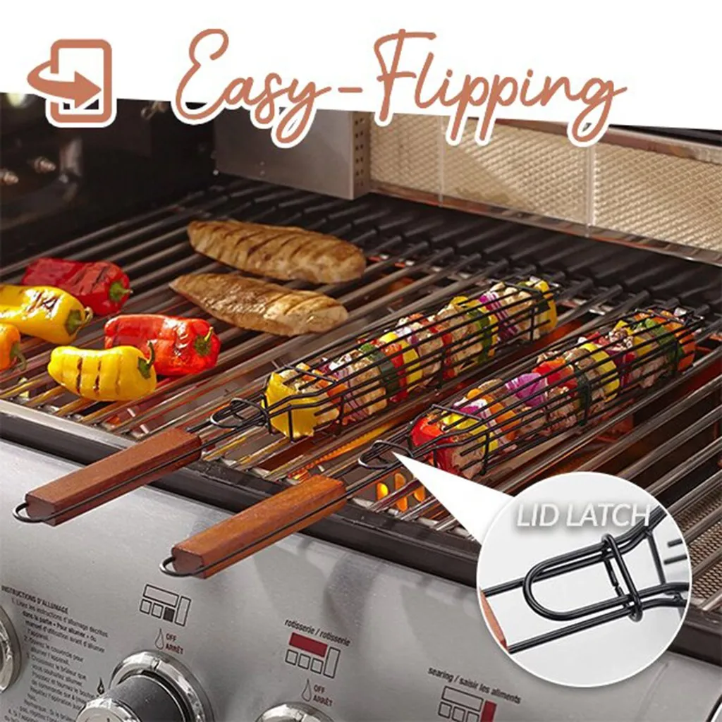Grill Basket Shrimp Meat Portable BBQ Grilling Basket with Removable Handle Fish Vegetables,Steak Stainless Steel Grilling Baskets for outdoor grill BBQ Accessories for All Grills & Smokers 