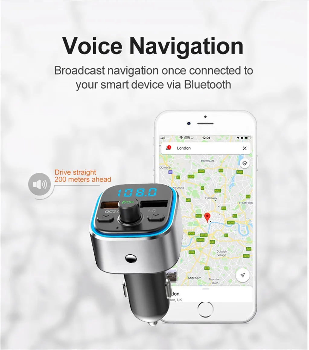 QC3.0 Быстрая зарядка Bluetooth MP3 музыкальный плеер fm-передатчик ЖК-дисплей подходит для всех типов транспортных средств# BL30