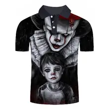 Мужская рубашка поло в стиле панк, серия клоуна, 3D принт, Мужская забавная футболка, удобная футболка-поло, летняя футболка с коротким рукавом