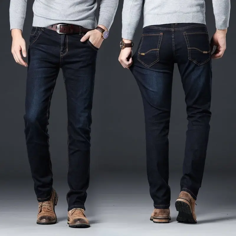 Spring Autumn 2021 Men's Smart Elastic Jeans Business Fashion Straight Regular Stretch Denim Trousers Men Jeans Plus Size 28-40