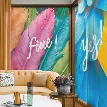 

Stained Feather Decorative Film Custom Size Window Film Static Glass Stickers Privacy Film Kitchen Bedroom Restaurant Home Decor