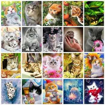 

Huacan 5d Diamond Painting Full Drill Cat Mosaic Animal Farmhouse Home Decor Embroidery Handmade Gift Diamond Art