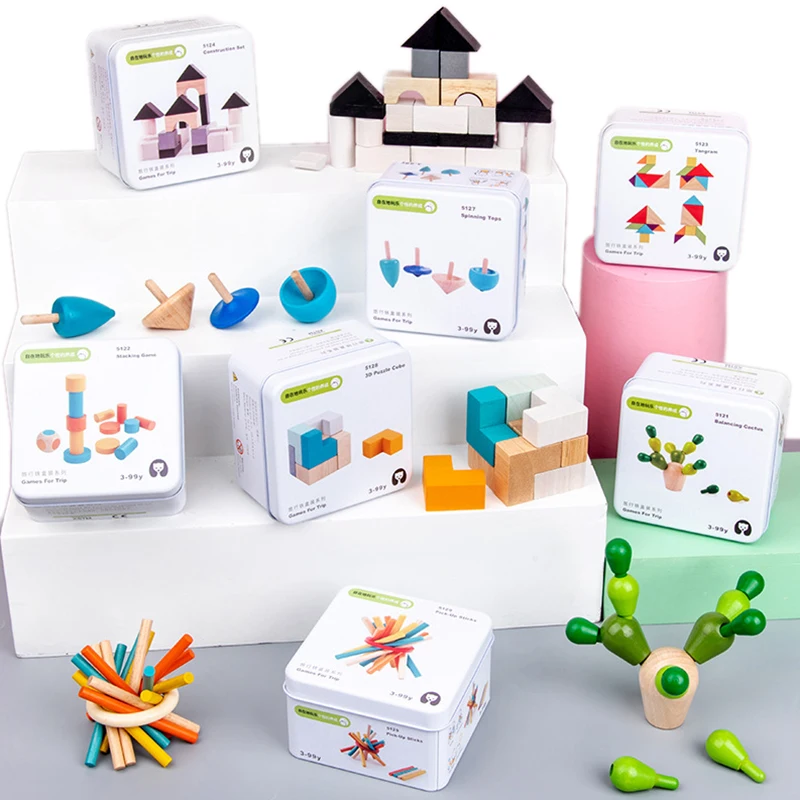 

Kids DIY Puzzles Montessori Wooden Toy Multi Function Toys Chess Domino Cognition Game 3D Building Blocks Set Children Toy
