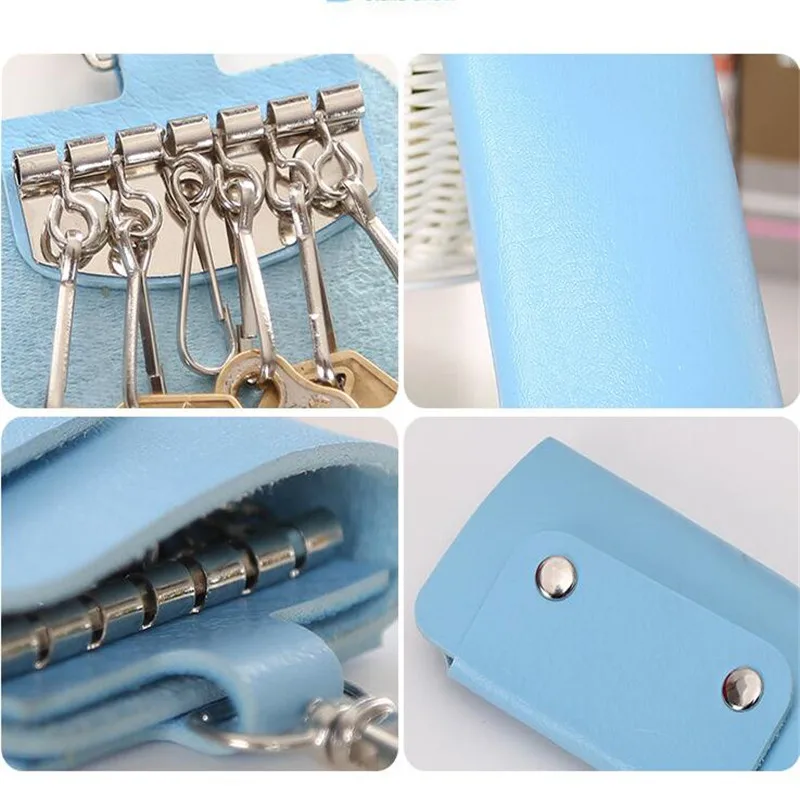 Portable Leather Housekeeper Holders Car Keychain Key Holder Bag Case Unisex Wallet Cover Simple Solid Color Storage Bag 1PC