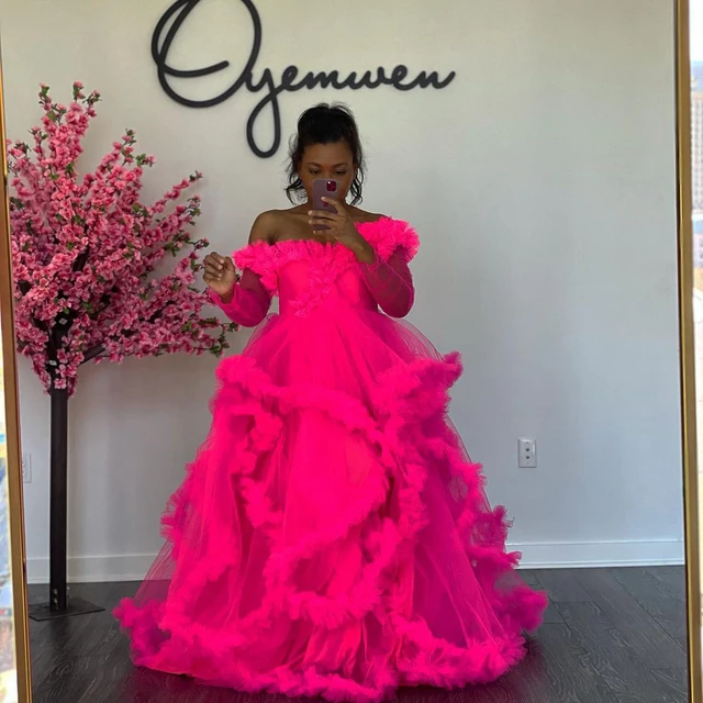 Extra Puffy Red Tulle Prom Dresses Aso Ebi Style Puffy Shoulder Ruffles  Ball Gown Long Evening Dressing Gowns - Evening Dresses - AliExpress