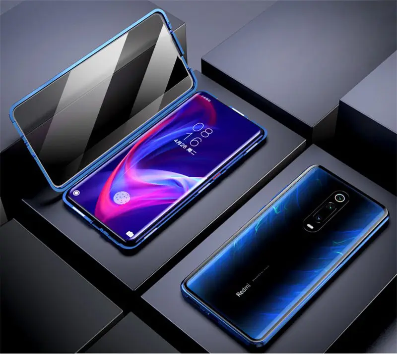 Переднее и заднее магнитное стекло чехол для Xiaomi mi 9T чехол 360 полный корпус защитный магнит прозрачная задняя крышка mi 9T Pro Чехол 9 t - Цвет: Full Blue