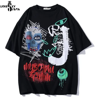 

Lindsey Seader Graffiti Skull Print Tees Shirts Streetwear Hiphop Fashion Harajuku Short Sleeve Top Tshirts Summer Fashion Tee