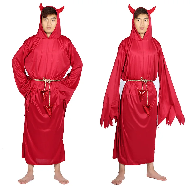 

Red Bull Devil Halloween Cosplay Adult Siamese Clothes Play Clothing Knitted Fabric Thick Boys Horns Stage Performance Costumes