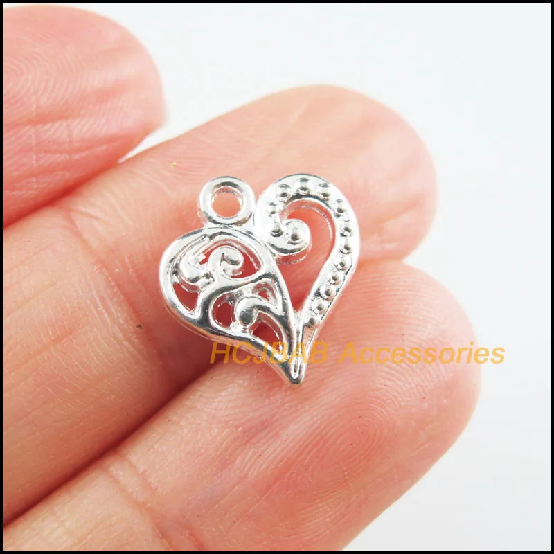 35Pcs Silver Plated Flower Heart Charms Pendants 13x14mm