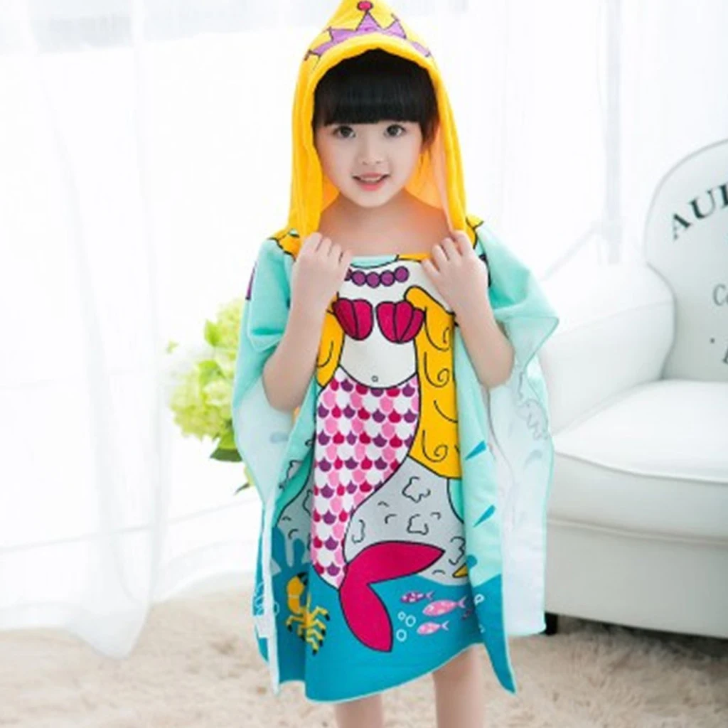 Quick Drying Bathrobe for Kids (80-120cm Height ) Hooded Beach Towel Poncho Robe for Swimming/Surfing/Bathing Set 2