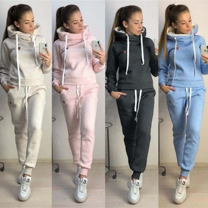 Women's Tracksuit Casual Hoodies and Pants Two Piece Outfits Autumn and Winter Thicken Warm Female Set Hooded Sport Sweatsuits white pant suit
