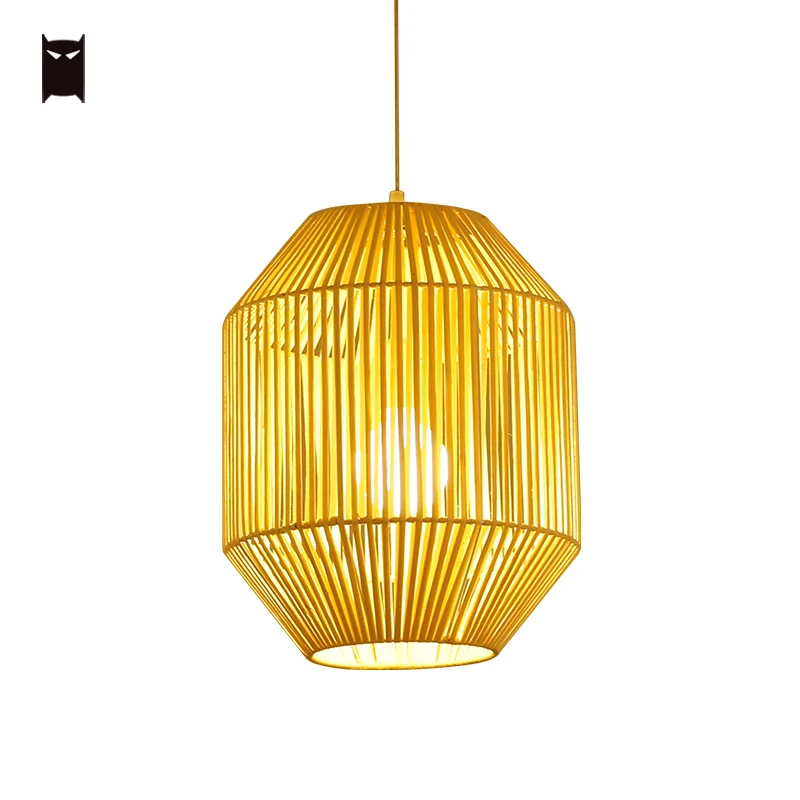 

Natural Wicker Rattan Lantern Pendant Light Fixture Rustic Country Nordic Scandinavian Hang Ceiling Lamp Farmhouse Dining Room