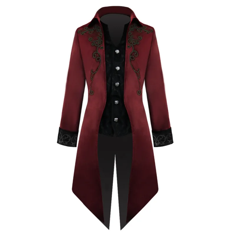 

Mens Steampunk Gothic Jacket Long Sleeve Corduroy Button Vintage Victorian Tailcoat Tuxedo Uniform Party Halloween Costume Coat