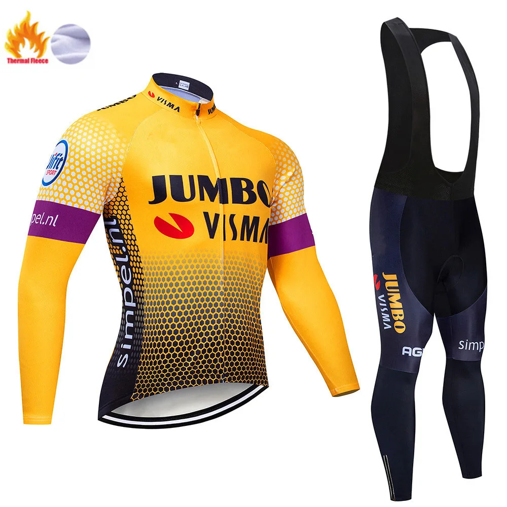 Cycling suit Lotto зима профессиональная команда Велоспорт Джерси 19D pad велосипед нагрудник брюки набор Мужская Ropa Ciclismo термо флис велосипедная Одежда Майо - Цвет: Cycling suit