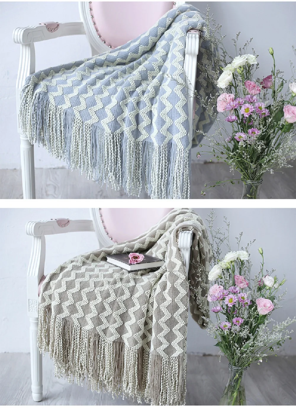 Knitted Decorative Throw Blanket with Tassel Sofa Plaid Photography Props Cobertor Manta