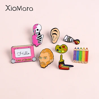 

Drawing & Painting Enamel Pins Artist Rainbow Pencil Pigment Palette Van Gogh Ear Brooches backpack bags Badges Lapel pins Gifts