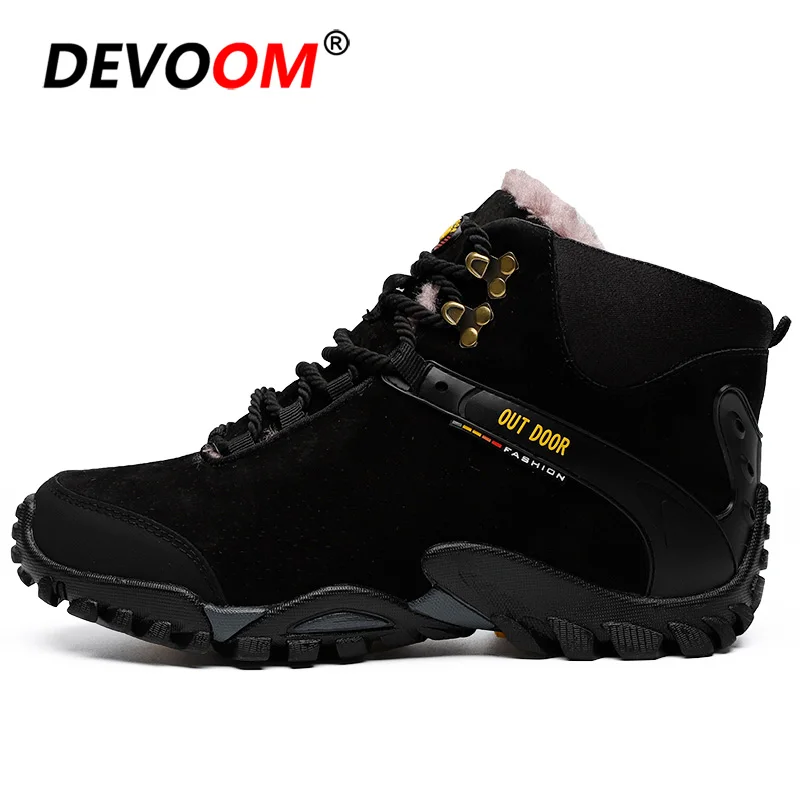 Черный Winter Men Hiking Shoes Waterproof Climbing Men Boots Rubber Fur Mountain Trekking Shoes Outdoor Sport Walking Shoes Sneakers 46 - Цвет: Черный