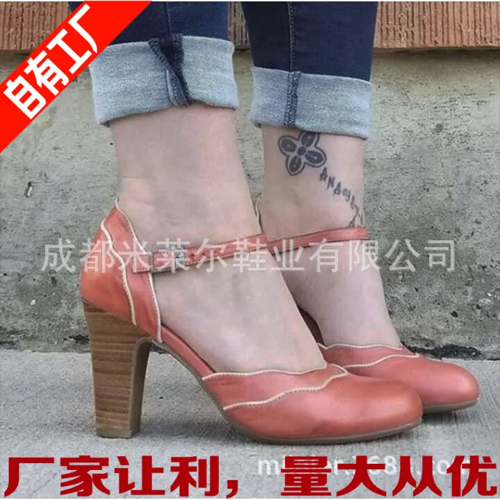 

2019 Summer round-Toe Europe And America WOMEN'S Sandals Buckle High-heeled Shoes Place of Origin Supply of Goods