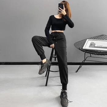 

Hip Hop Outfits Jazz Dance Costume Women Kim Kardashian Street Dance Elastic Practice Pants Jazz Wear Jogger Rave Slacks BL4124