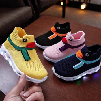 

Spring and summer 2020 new air permeable flying shoes duck luminous shoes LED light socks shoes boys and girls light shoes