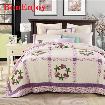 

Pastoral Style Hand Flower Embroidery Bedspreads bed cover of clip cotton bed sheet double spring and autumn quilt bed cover