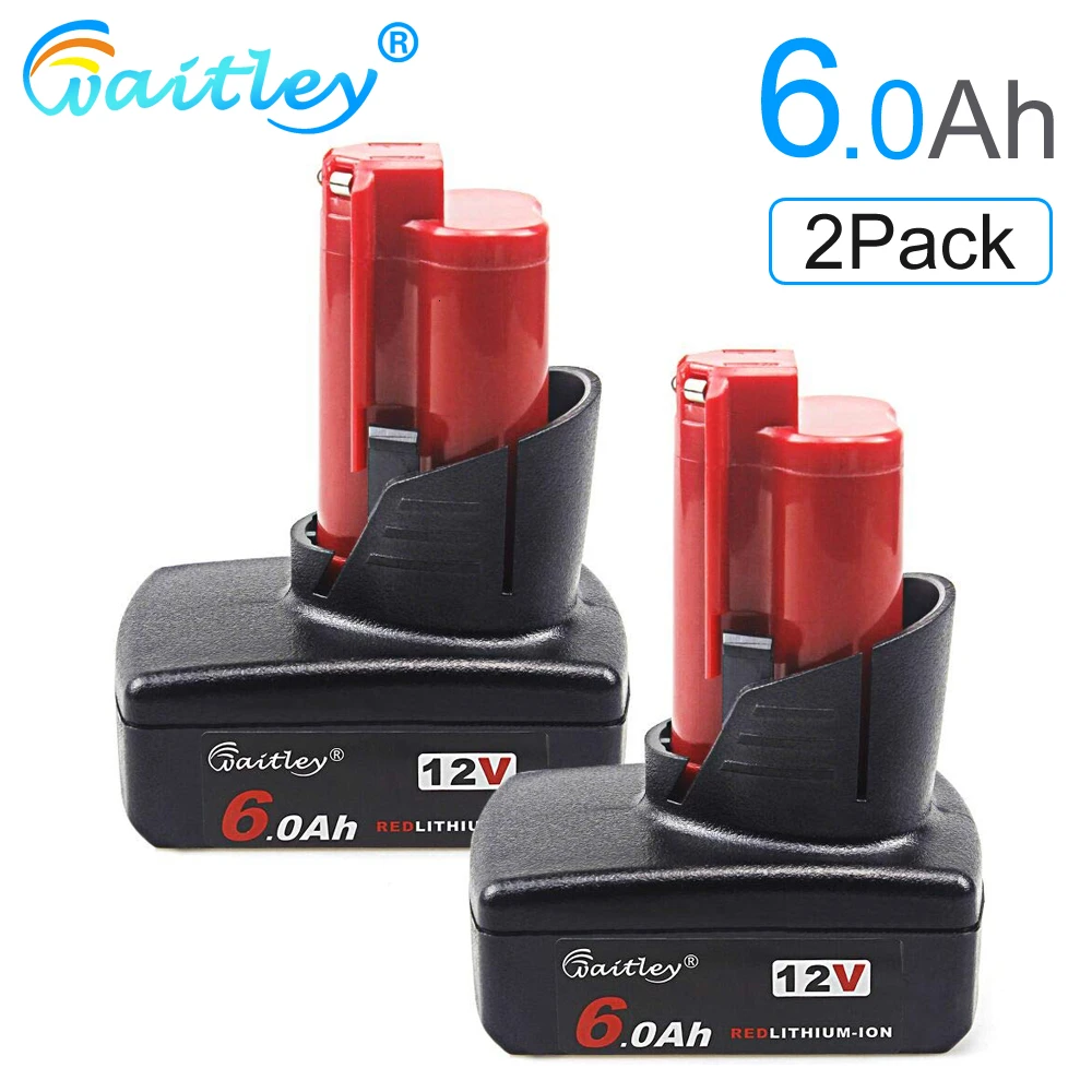 Waitley 2 упак. 12V 6.0Ah батарея для Milwaukee M12 электроинструменты совместимы 6000mAh Замена
