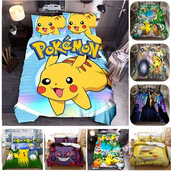 

3D Cartoon Printed Bedding Suit Pokemon Pikachu Quilt Cover Bed Spead Child Kid Bedroom Bed Duvet Cover Bedclothes 3pcs Set