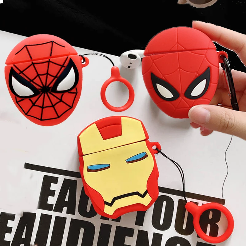 

Super Hero 3D Iron Man Silicone Case for Apple Airpods 1 2 Wireless Earphone Headphone Avengers Spiderman Cover Charging Box