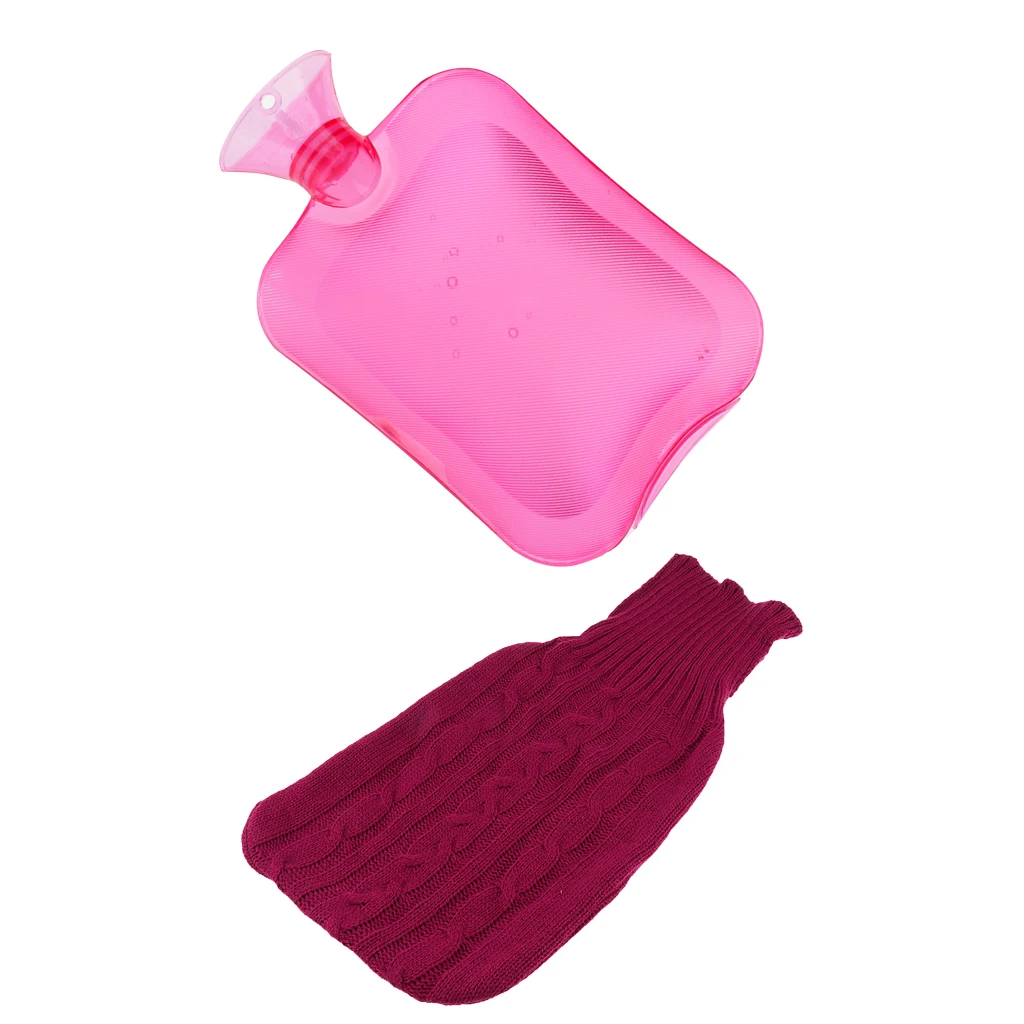 2000ml Large Rubber Hot Water Bottle Bag Hand Foot Winter Warmer Relaxing +Knitted Cover