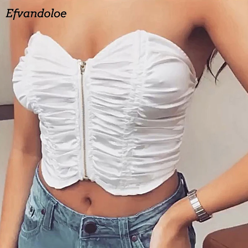 Efvandoloe женские укороченные топы, атласные, без бретелек, сексуальный женский топ, лето, белая Клубная одежда, укороченные