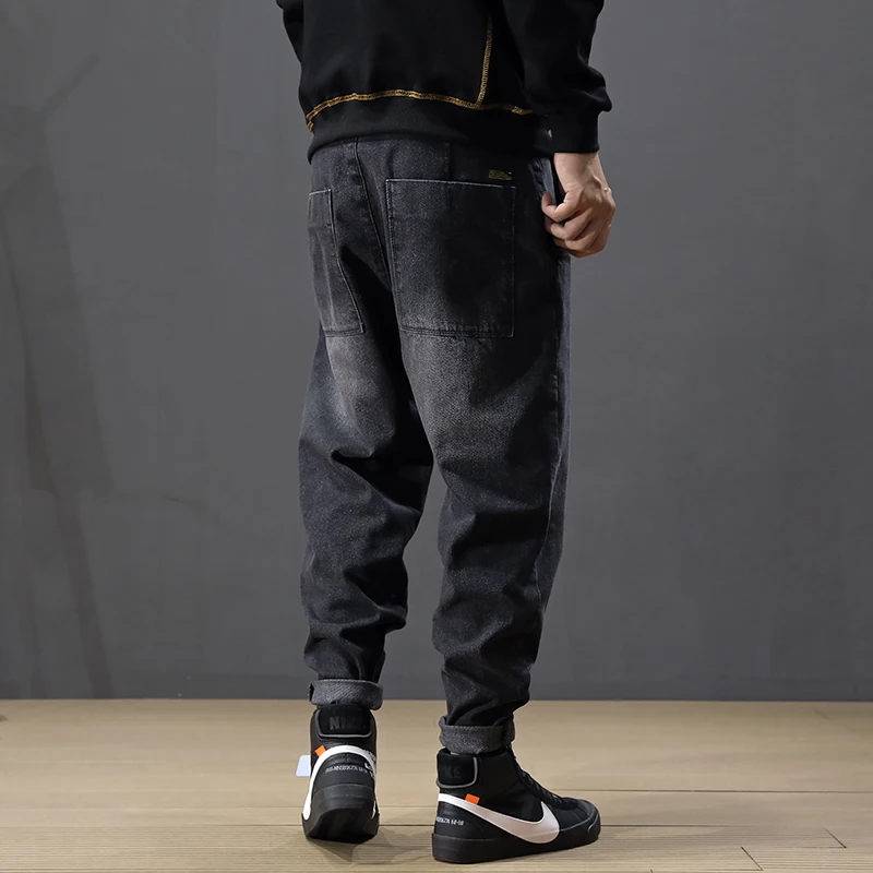 Fashion Streetwear Men Jeans Loose Fit Patch Designer Denim Cargo Pants Men Harem Jeans Vintage Retro Hip Hop Jogger Jeans Homme