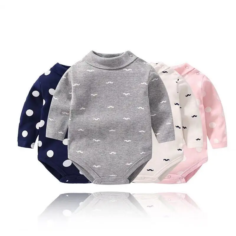 Baby Girls Bodysuit Long Sleeve high-necked dot onesie Jumpsuits Tops For Baby boy Clothes 3M-3T