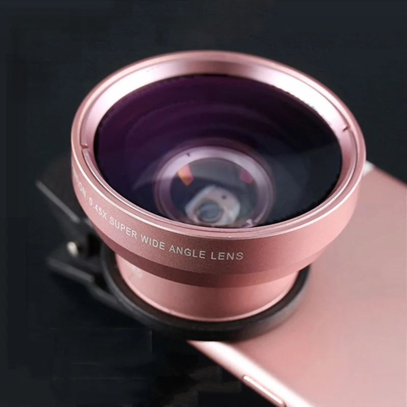 Rose Gold 2-в-1 0.45X Широкий формат объектив 12.5X макро объектив с зажимом для смартфона AS99 - Цвет: Rose Gold