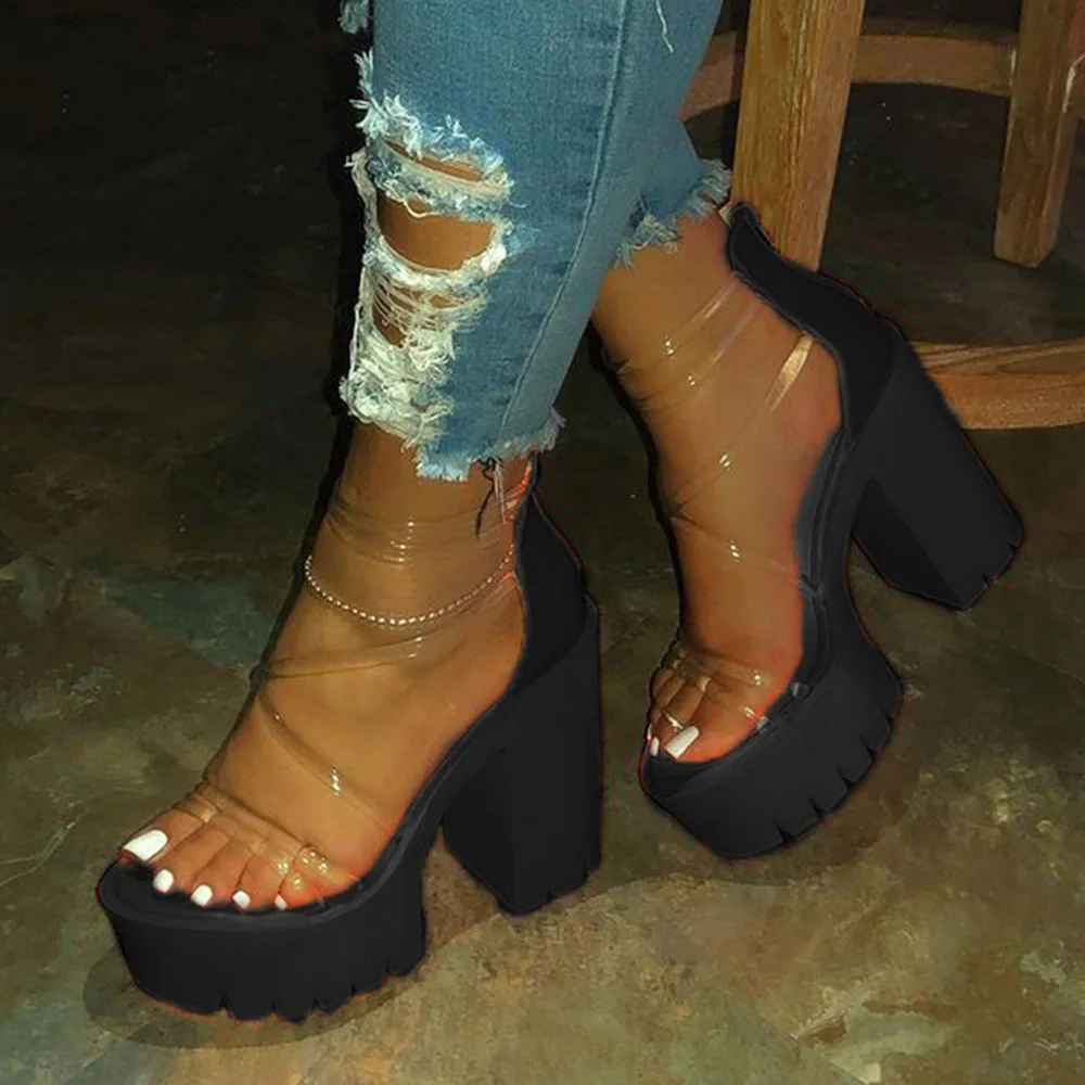 

Open Toe Women Platform Sandals Strappy Chunky Ultra High Heel Platform Fashion See-Through Strap Female Shoes 2020 Summer