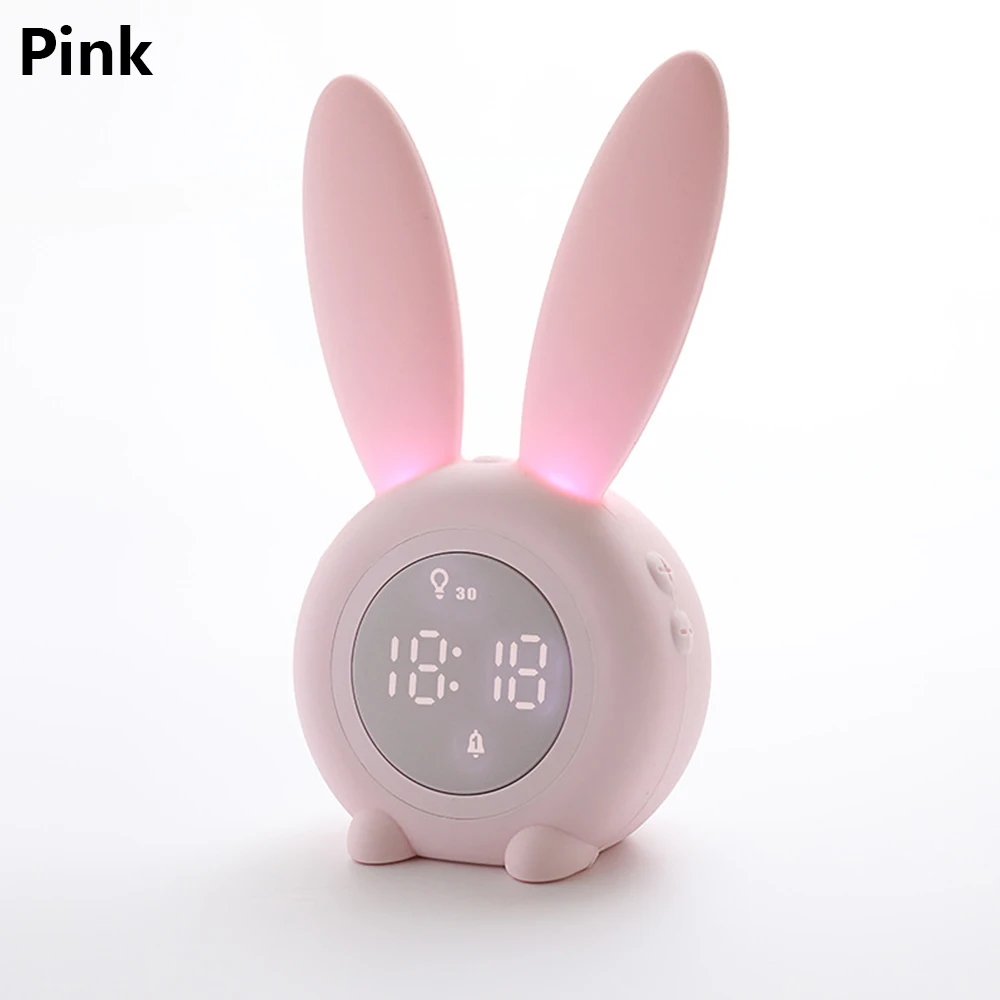 Милый кролик светодиодный цифровые часы-будильник с Wake Up светильник для детей Перезаряжаемые силиконовый Повтор Настольные часы Штаны для девочек с рождественским изображением подарок - Цвет: pink