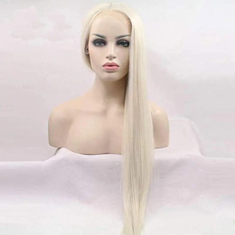 Bombshell, белый, прямой, ручная вязка, синтетический, 13*3 дюйма, парик на кружеве, без клея, термостойкие волокна, волосы средней части для женщин