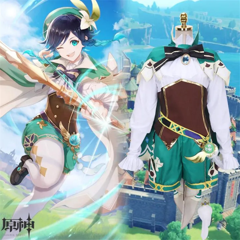 Genshin Impact Cosplay Project VENTI Costume Games Cos Cape Top Pants Set Female Anime Accessories |