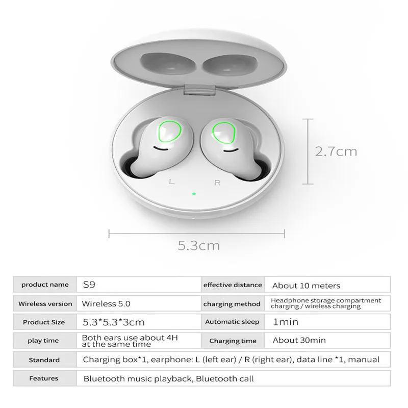 Оригинальные беспроводные наушники S9 TWS, Mini Bluetooth 5,0, наушники, стерео гарнитура, Tws, наушники с зарядной коробкой, черные наушники