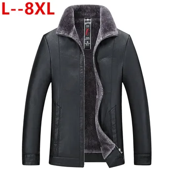 

8XL 6X Men's Winter Warm Fleece Jackets and Coats Autumn Men Hat Detachable Leather Jackets Outwear Motorcycle PU Leather Jacket