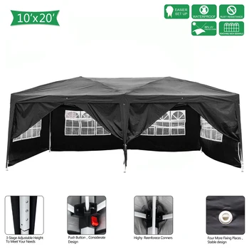 

3 X 6m With Four Windows Practical Waterproof Folding Tent Black First-Rate Steel 210d Non-Silver Coated Oxford Fabric Materials
