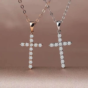 

cross necklace style shiny moissanite pendant for necklace real 925 silver gem shiny better than diamond girl gift Chirst gift