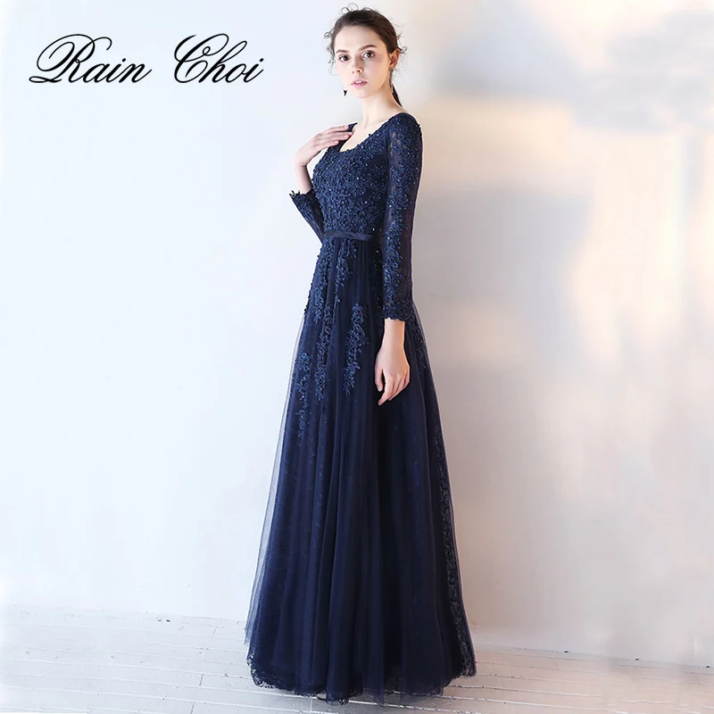 

3/4 Long Sleeves Evening Dress 2019 A Line Formal Prom Gown Evening Dresses