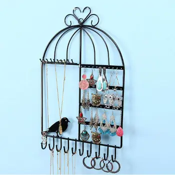 

Birdcage Shape Iron Rack Necklace Earrings Holder Jewelry Storage Rack Mount Wall Display Shelf Jewelry Organizer Home Decor